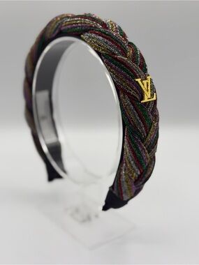 Louis Vuitton Multicolor Braided Headband with Gold LV Emblem